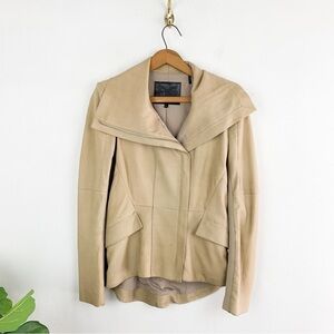 Dawn Levy Genuine Leather Asymmetric Zip Tan Moto Jacket Sz S